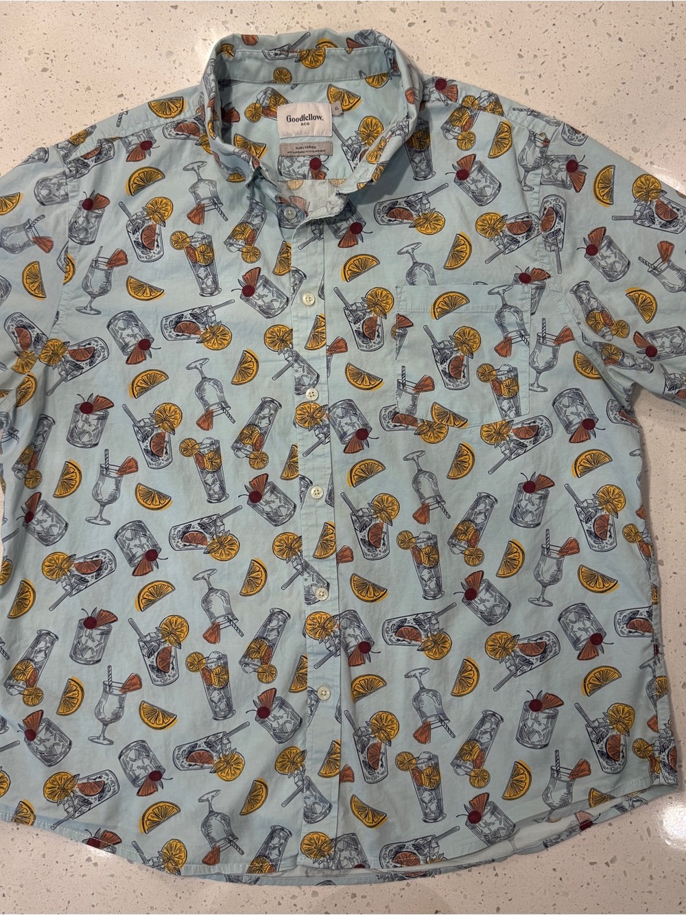 Goodfellow & Co Light Blue Cocktail & Citrus Print Button-Down Shirt